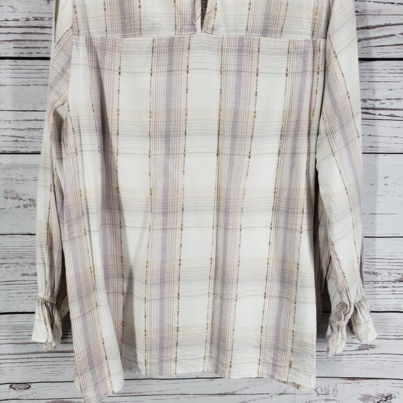 Lane Bryant Light Brown Metallic Stripe Keyhole Top Detail Blouse Size 14 - Picture 11 of 12